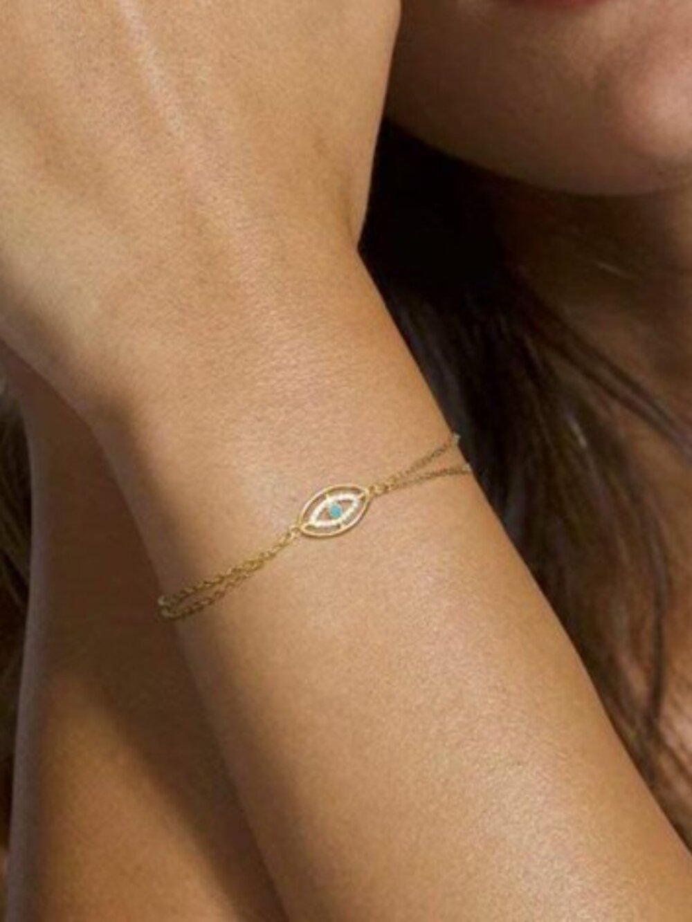 NWOT Ojo Gold Evil Eye Delicate Double Bracelet